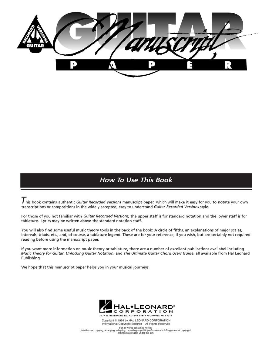 Recorded Versions Guitar Tablature Manuscript Paper - sample page 2