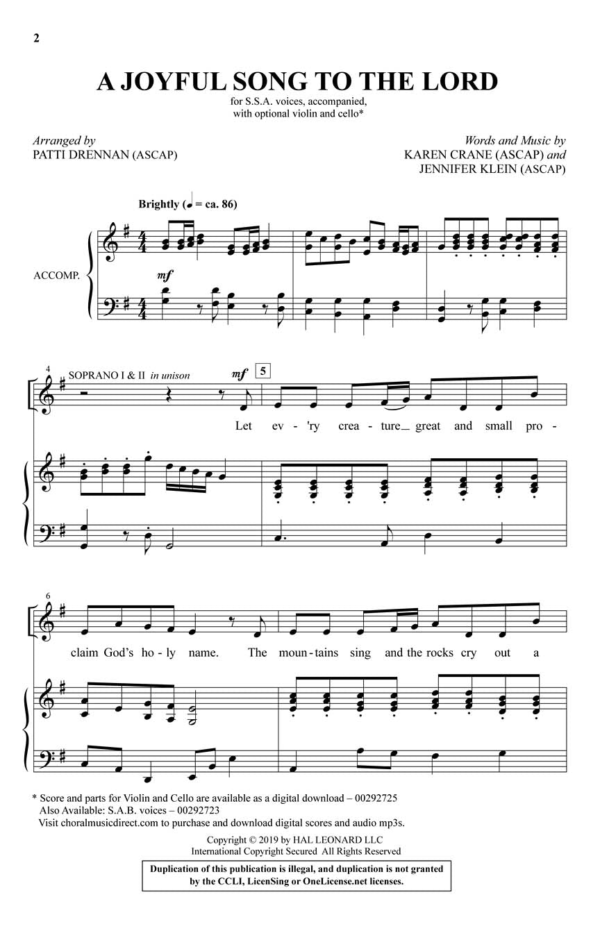 A Joyful Song to the Lord - sample page 1