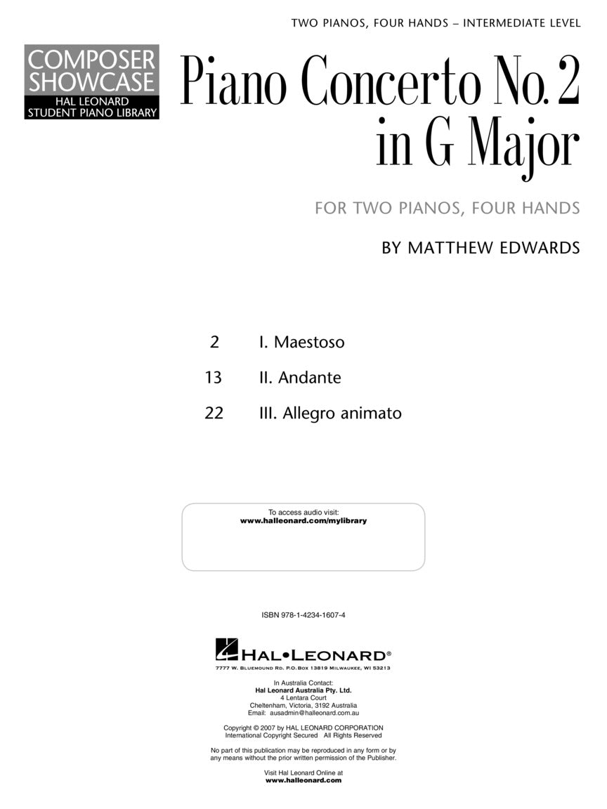 Concerto No. 2 in G Major for 2 Pianos, 4 Hands - sample page 2
