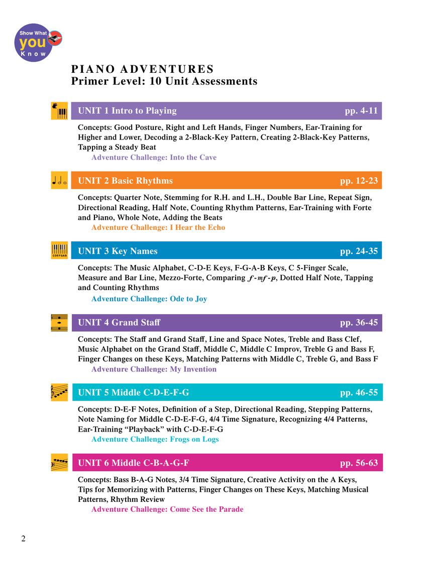 Primer Level Unit Assessments Teacher Handbook - sample page 2