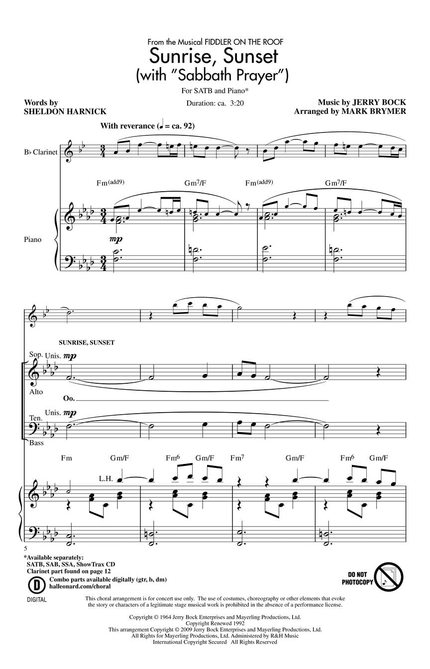Sunrise, Sunset (with “Sabbath Prayer”) - sample page 1