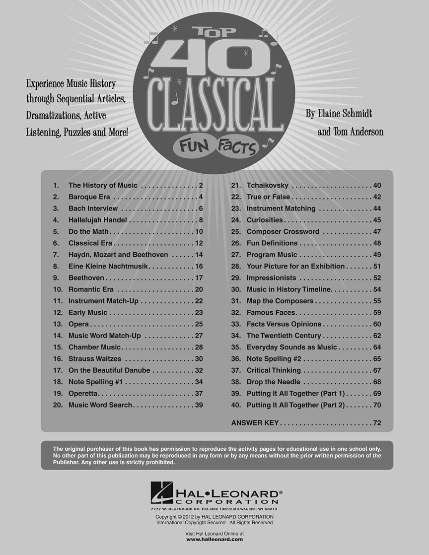 Top 40 Classical Fun Facts - sample page 1
