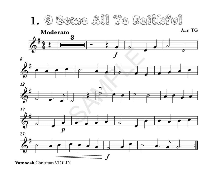 Vamoosh Christmas Violin - Violin Duet And Optional Backing Track Or Piano - sample page 1