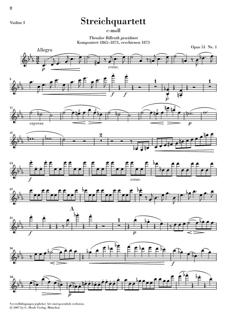 String Quartets, Op. 51 - sample page 1