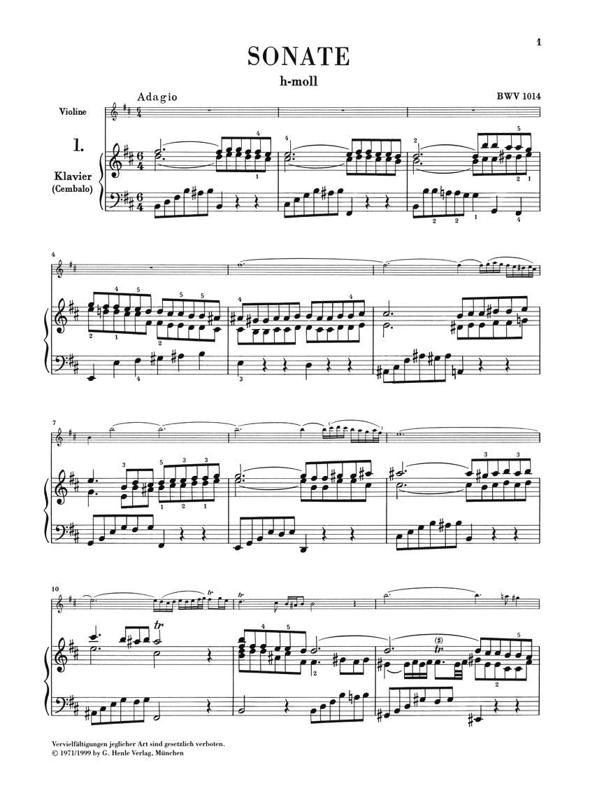 Sonatas for Violin and Piano (Harpsichord) 1-3 BWV 1014-1016 - sample page 1