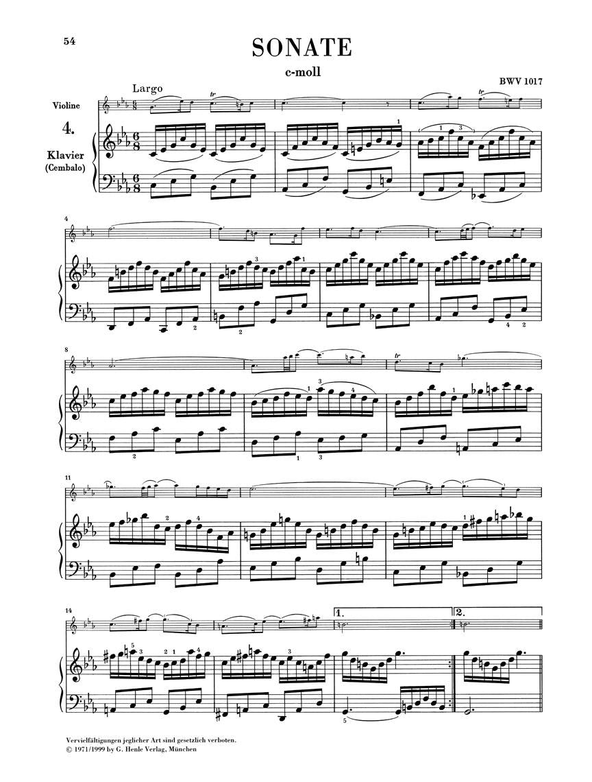 Sonatas for Violin and Piano (Harpsichord) 4-6 BWV 1017-1019 - sample page 1