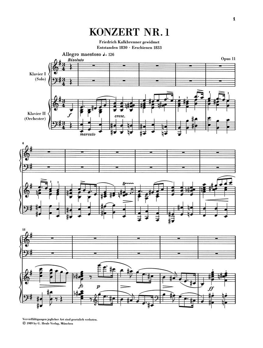 Concerto for Piano and Orchestra E minor Op. 11, No. 1 - sample page 1