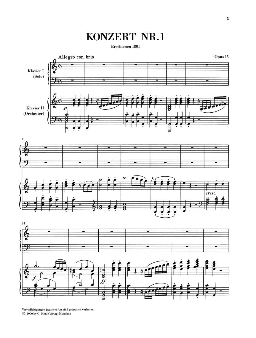 Concerto for Piano and Orchestra C Major Op. 15, No. 1 - sample page 1
