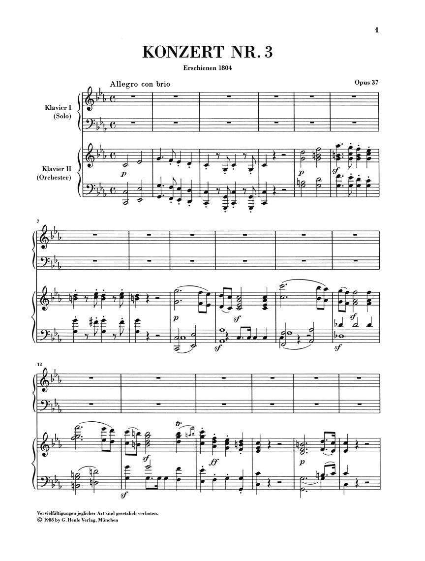 Concerto for Piano and Orchestra C minor Op. 37, No. 3 - sample page 1