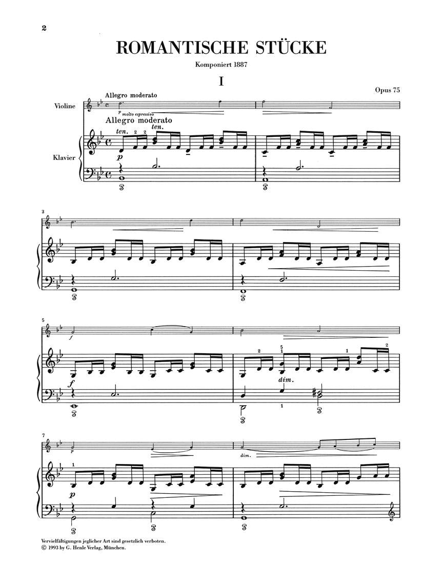 Romantic Pieces for Violin and Piano Op. 75 - sample page 1