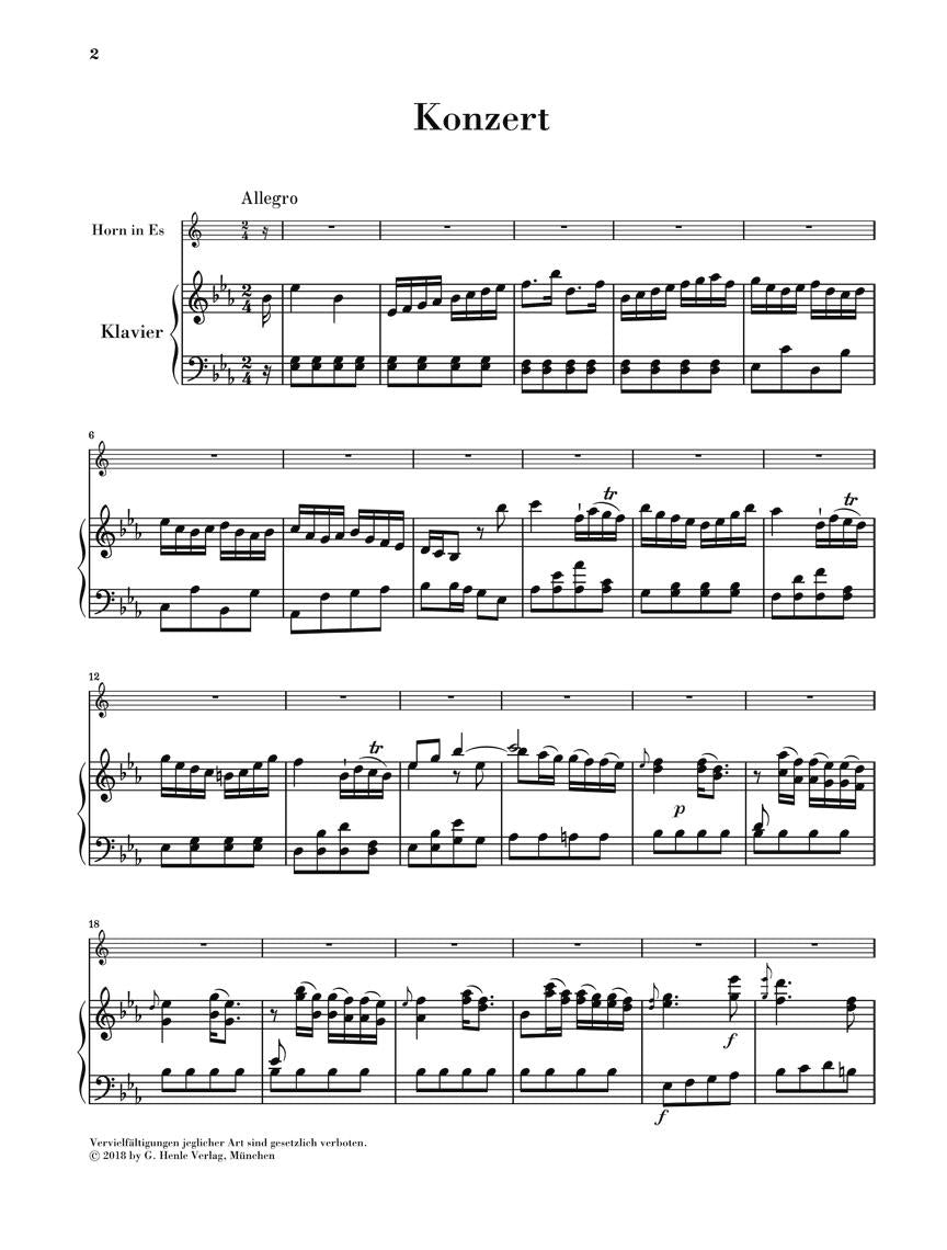 Concerto for Horn (Trumpet) and Strings in E-Flat Major - sample page 1