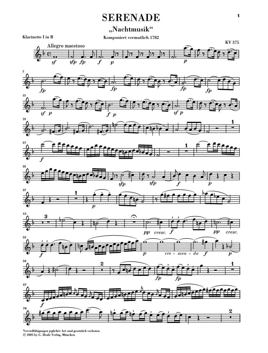 Serenade in E-flat Major, K. 375 - sample page 1