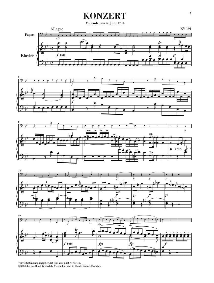 Bassoon Concerto in B-flat Major, K. 191 - sample page 1