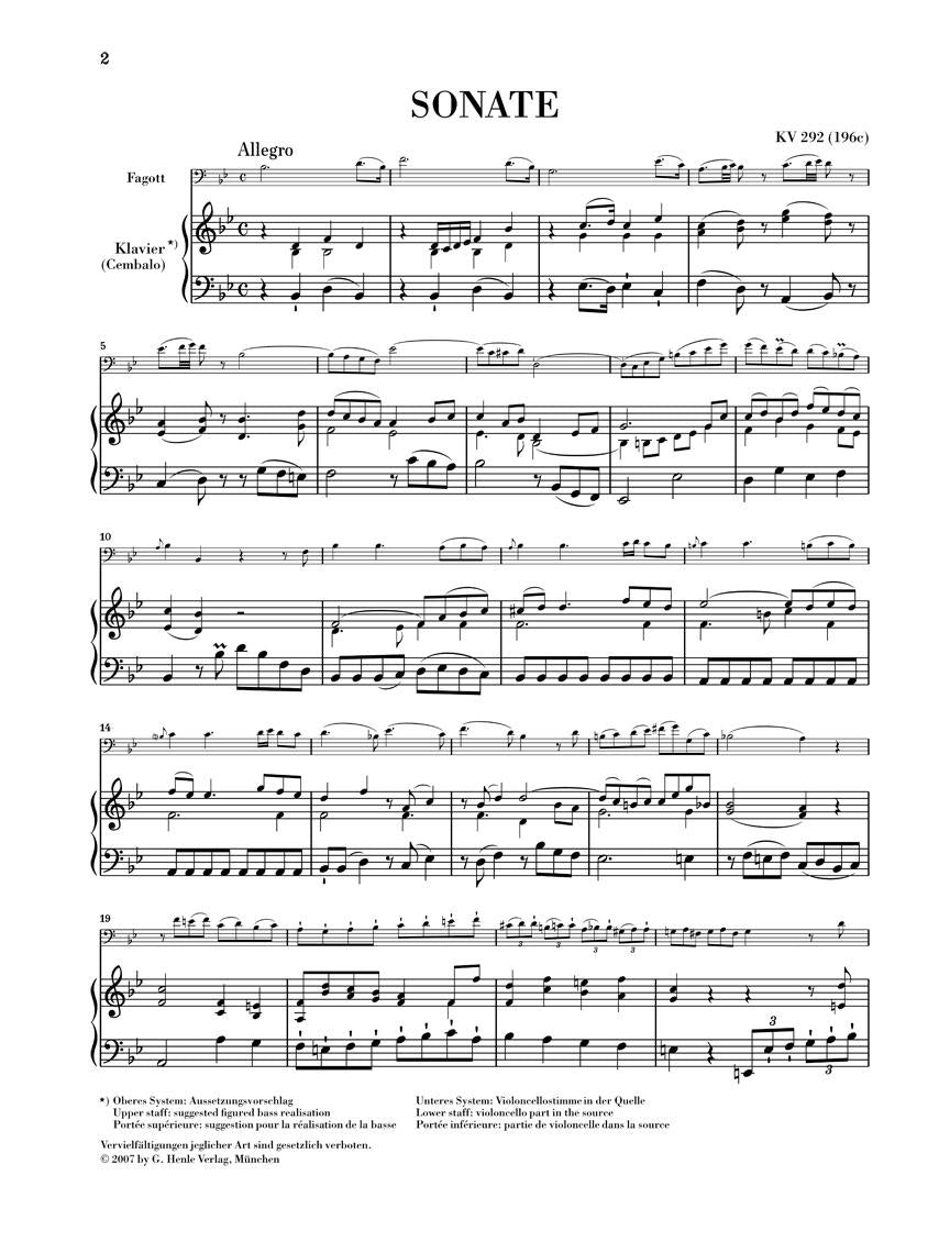 Sonata in B-flat Major, K. 292 (196c) - sample page 1