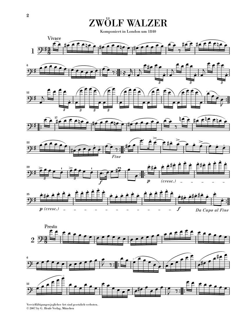 12 Waltzes for Double Bass Solo - sample page 1