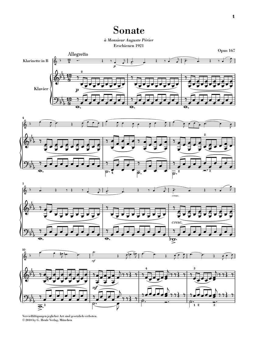 Clarinet Sonata, Op. 167 - sample page 1