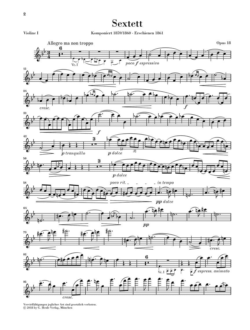 String Sextet No. 1 in B-flat Major, Op. 18 - sample page 1