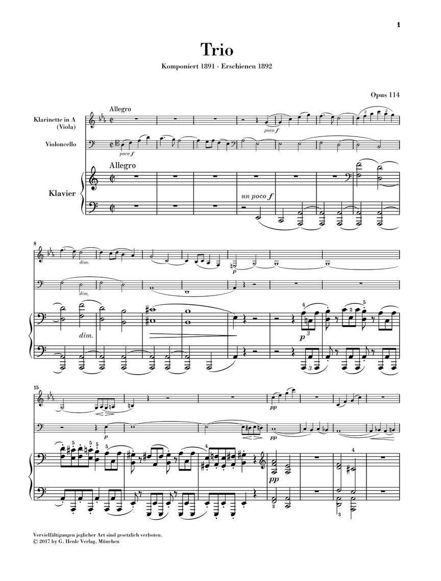 Trio in A Minor, Op. 114 – Revised Edition - sample page 1