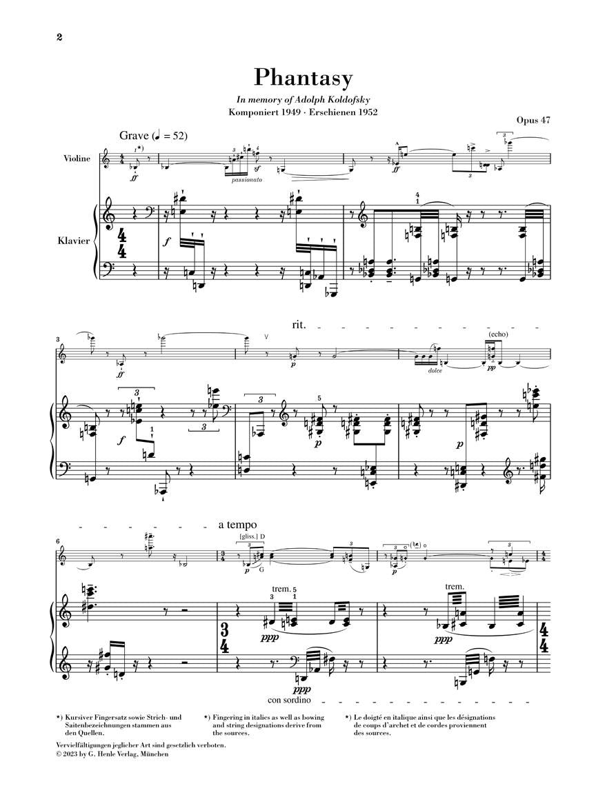 Phantasy for Violin Op. 47 with Accompaniment of the Piano - sample page 1