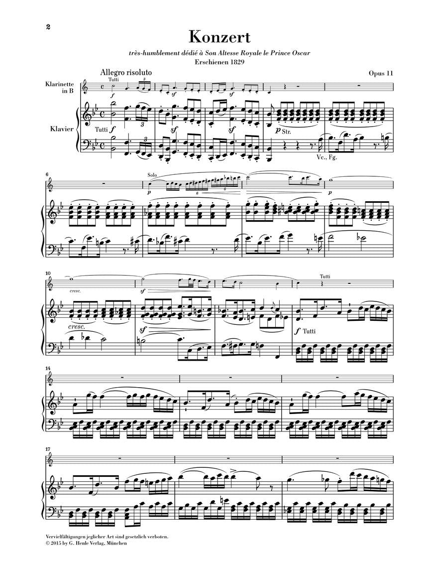 Clarinet Concerto in B-flat Major, Op. 11 - sample page 1