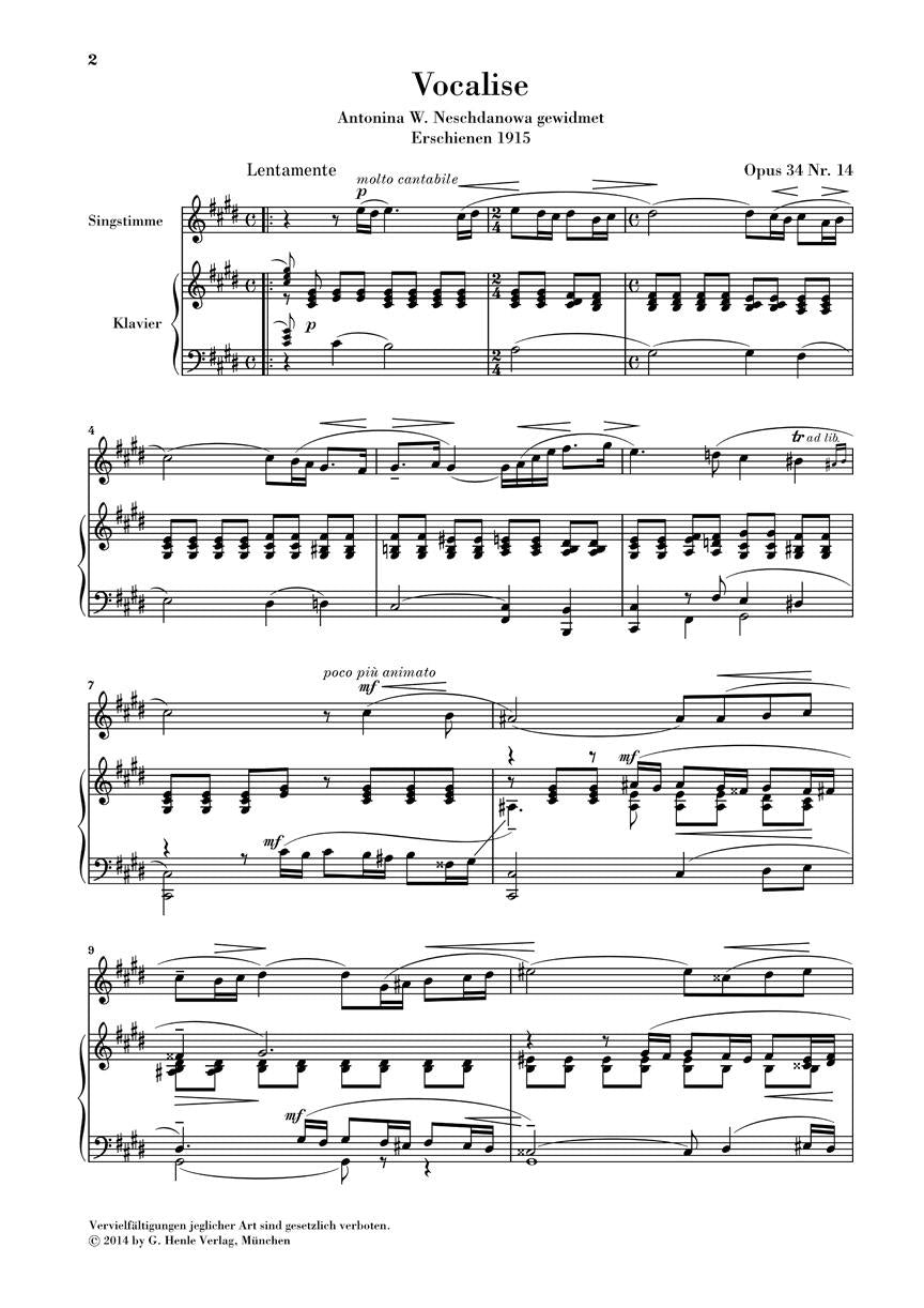Vocalise Op. 34 No. 14 - sample page 1
