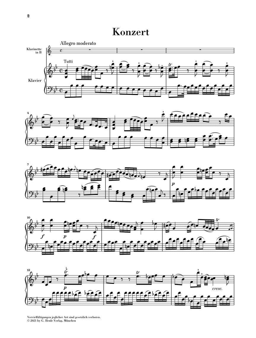 Clarinet Concerto in B-Flat Major - sample page 1