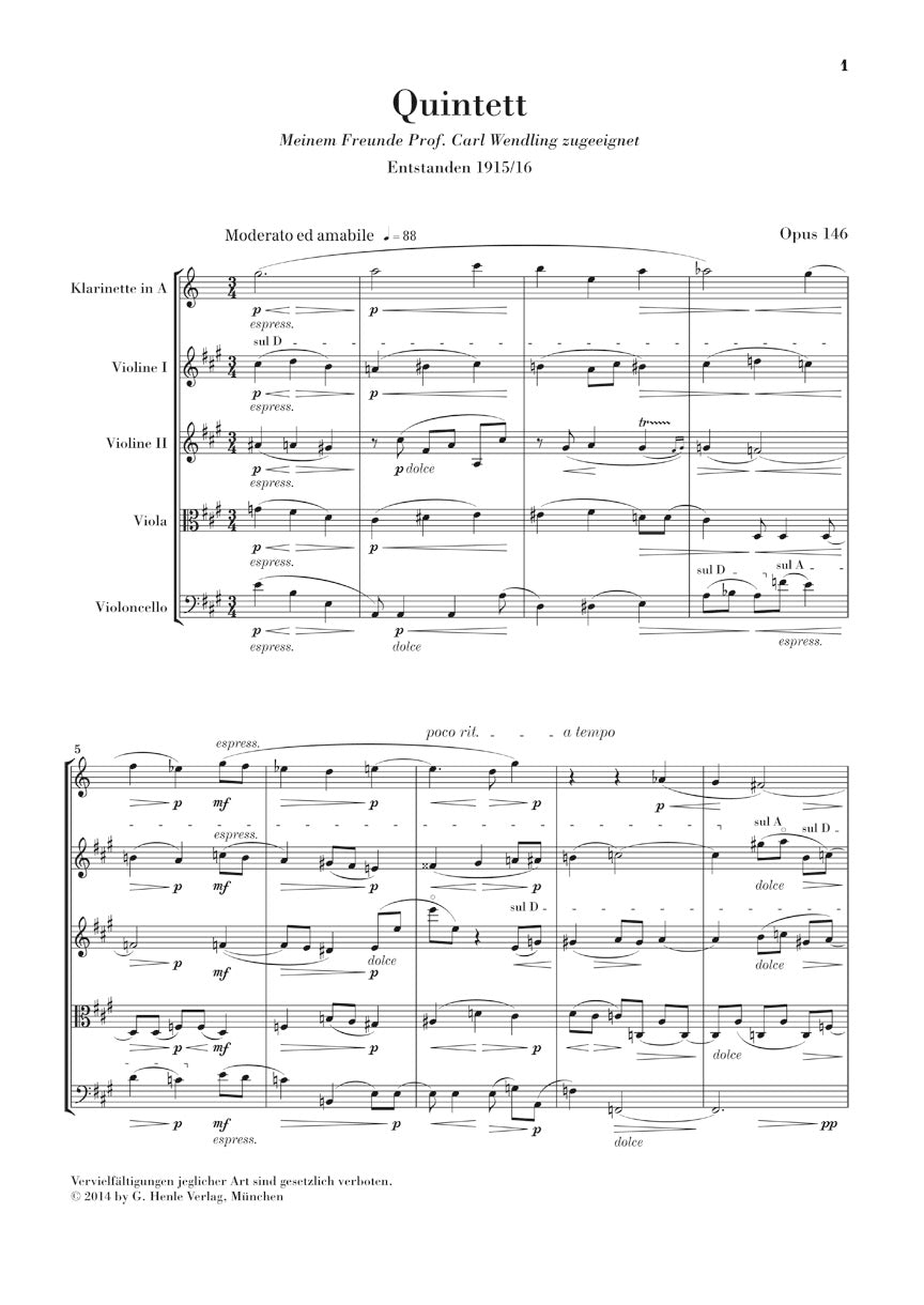 Clarinet Quintet in A Major Op. 146 - sample page 1