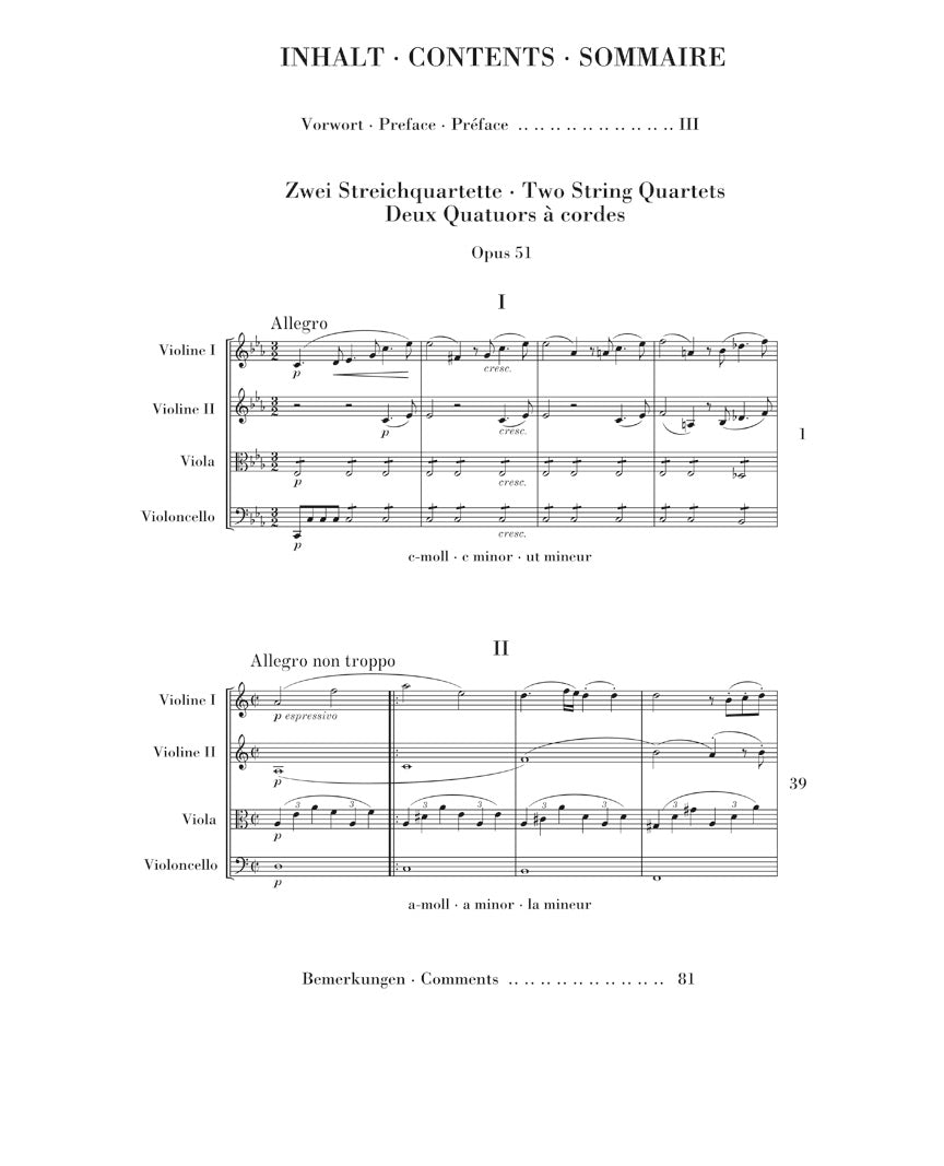 String Quartets, Op. 51 No. 1 in C minor & No. 2 in A minor - sample page 1