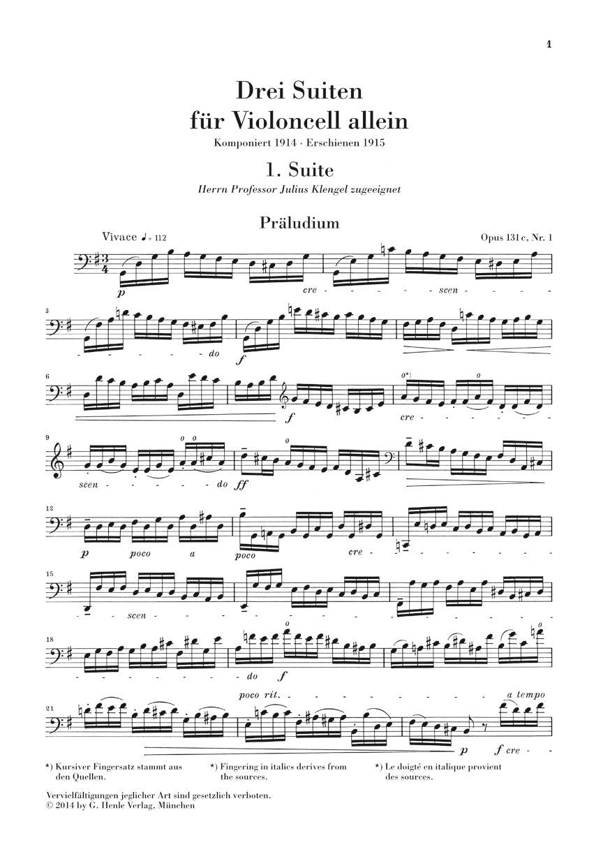 3 Suites for Violoncello Solo Op. 131c - sample page 1