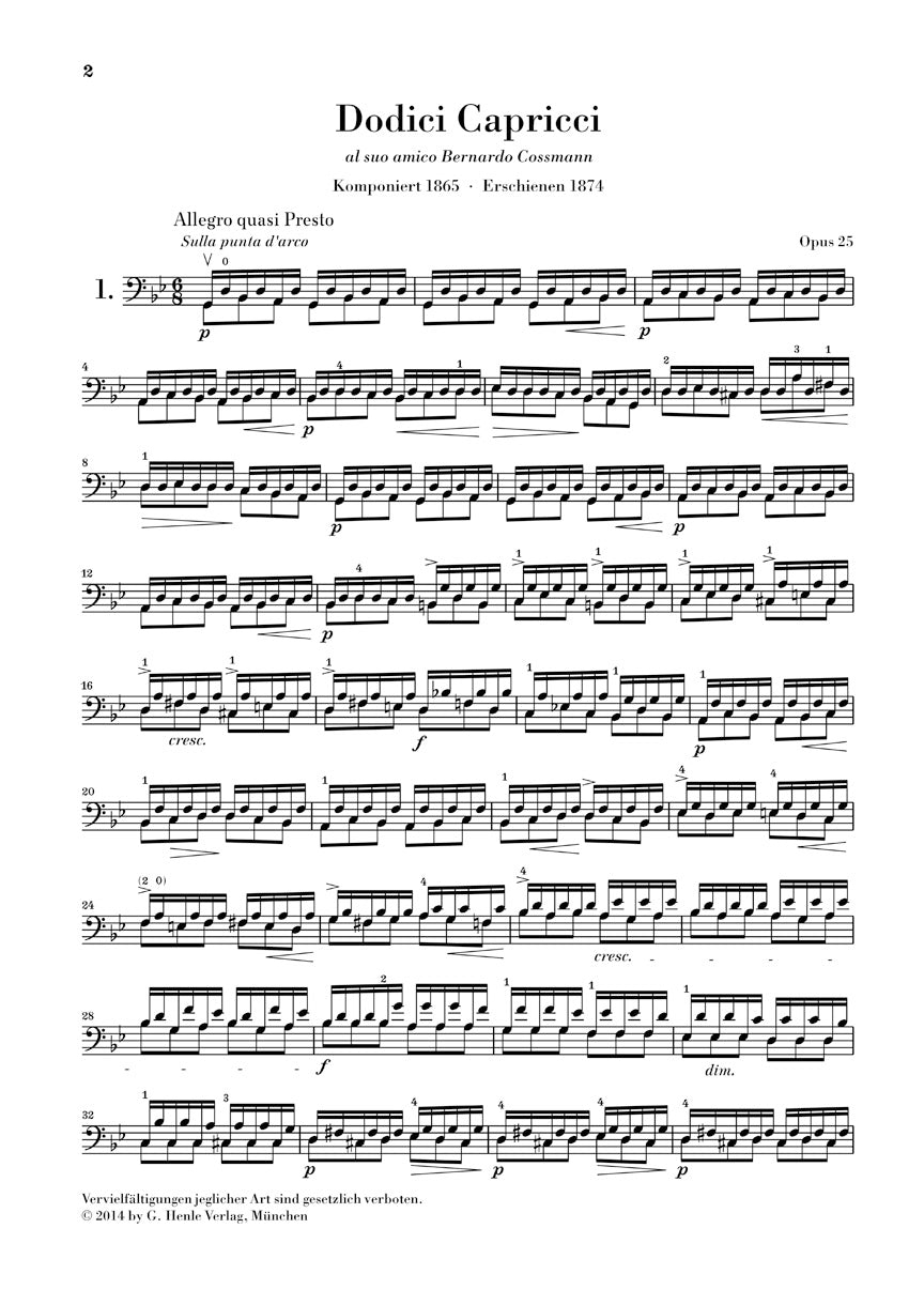 12 Capricci Op. 25 for Violoncello Solo - sample page 1