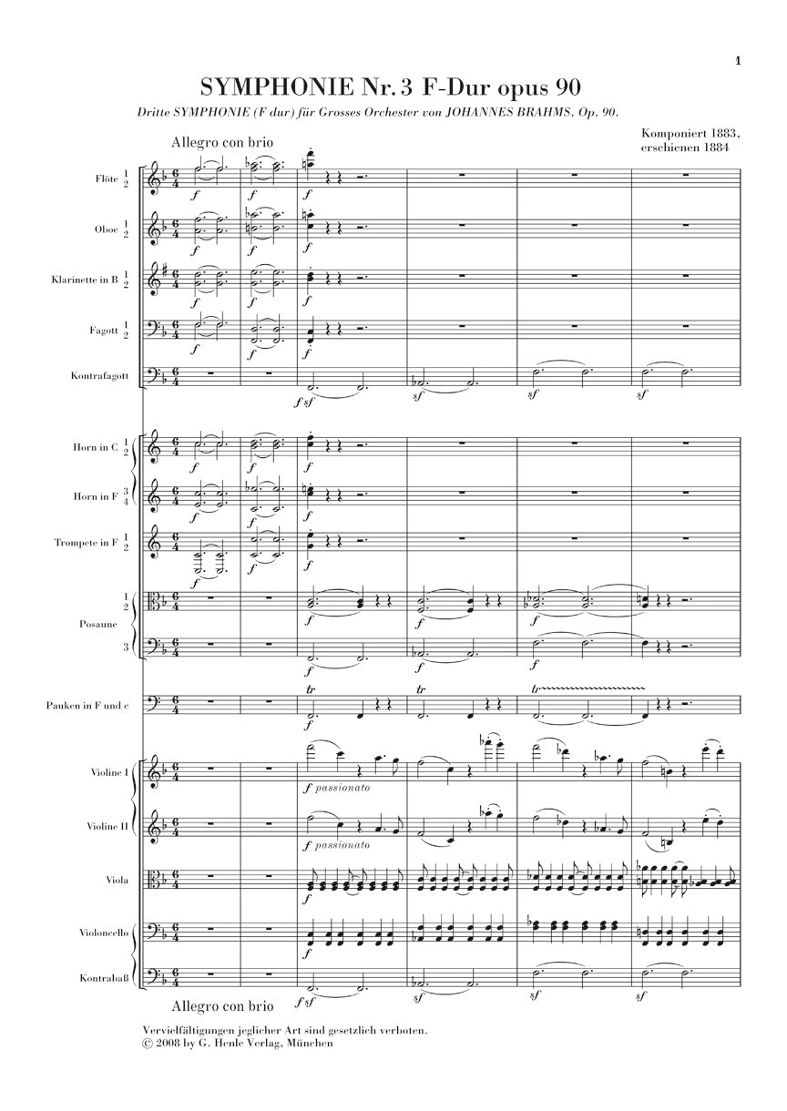 Johannes Brahms – Symphony No. 3 in F Major Op. 90 - sample page 1