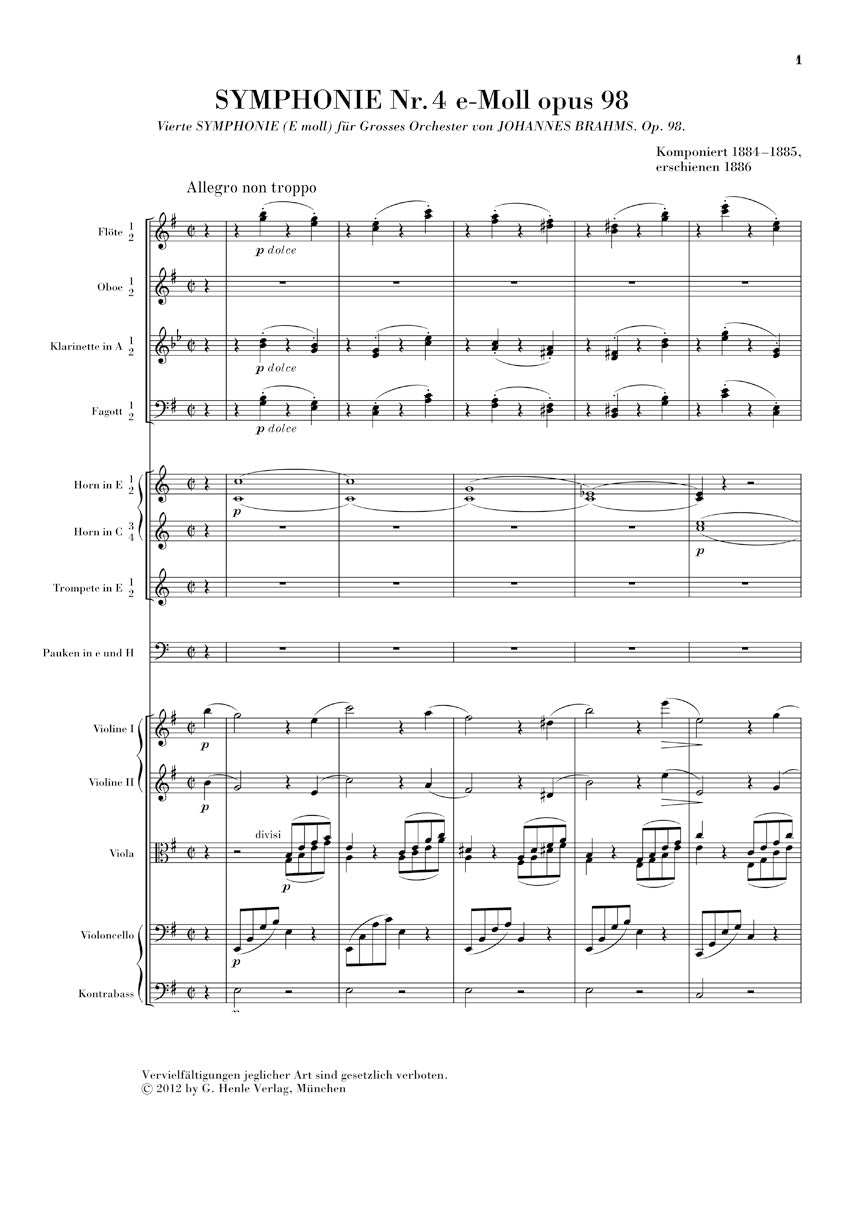 Johannes Brahms – Symphony No. 4 in E minor, Op. 98 - sample page 1