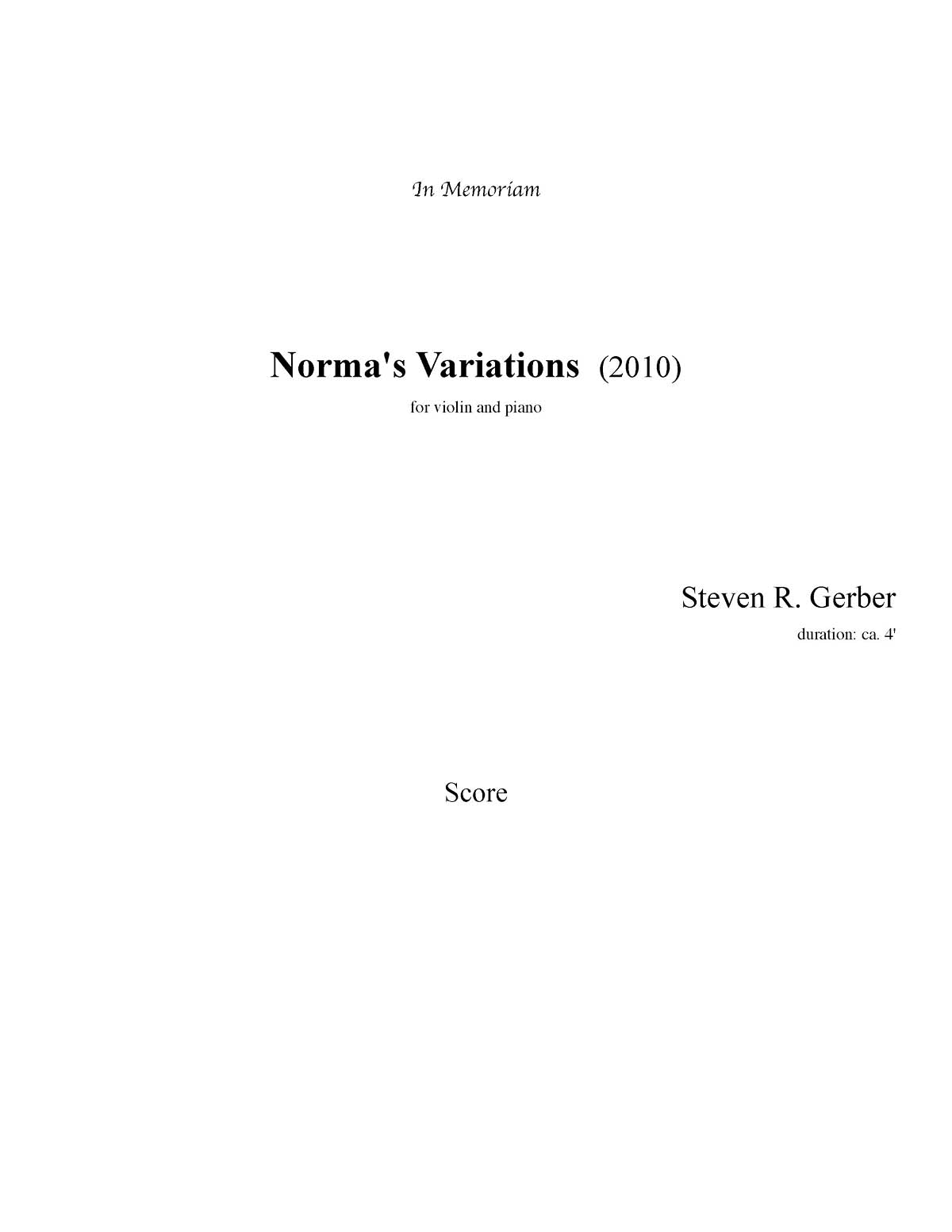 Product Cover for Norma's Variations for Violin and Piano