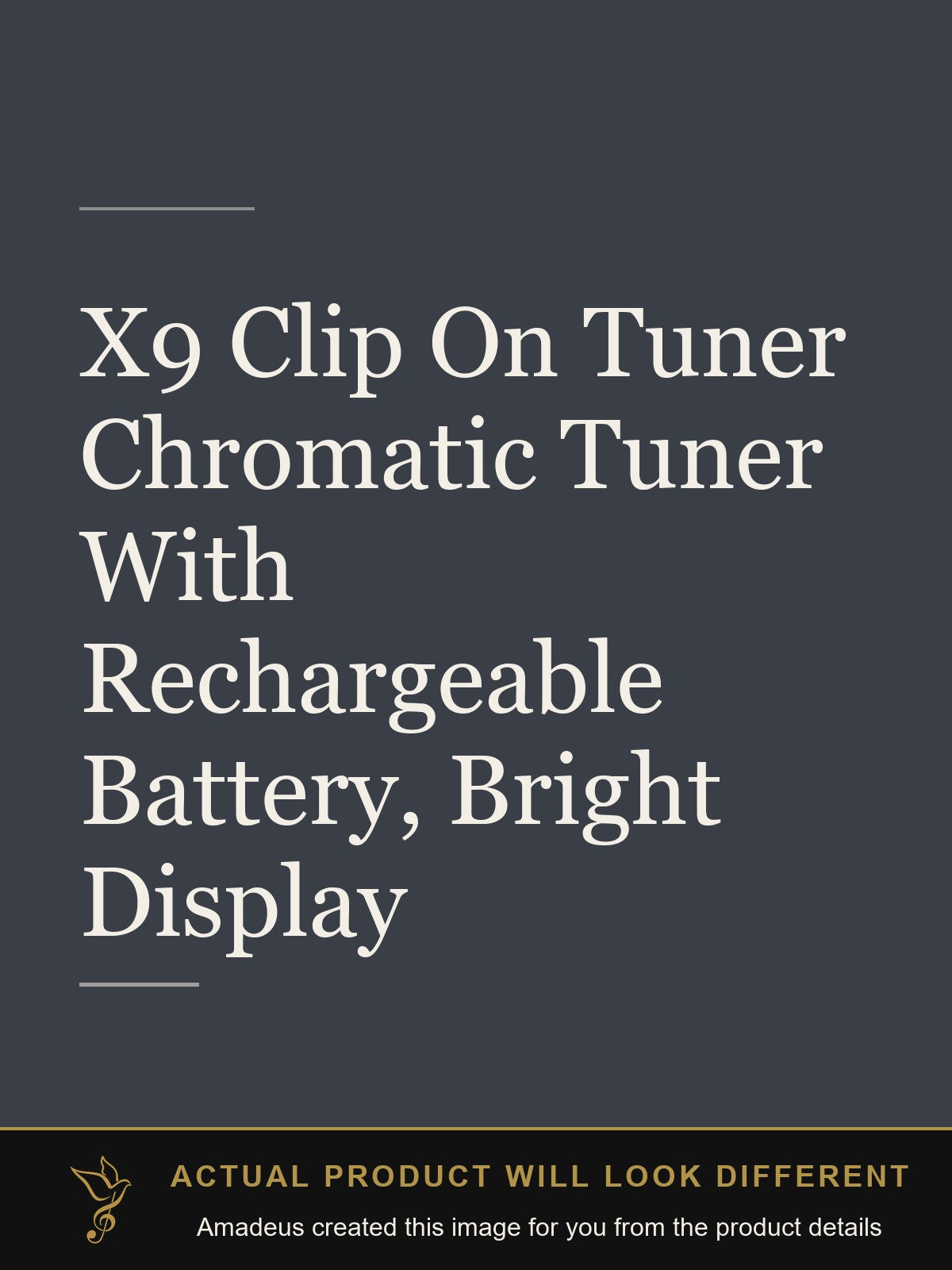 X9 Clip On Tuner Chromatic Tuner With Rechargeable Battery, Bright Display - Amadeus created this image from the product details; the actual product will look different