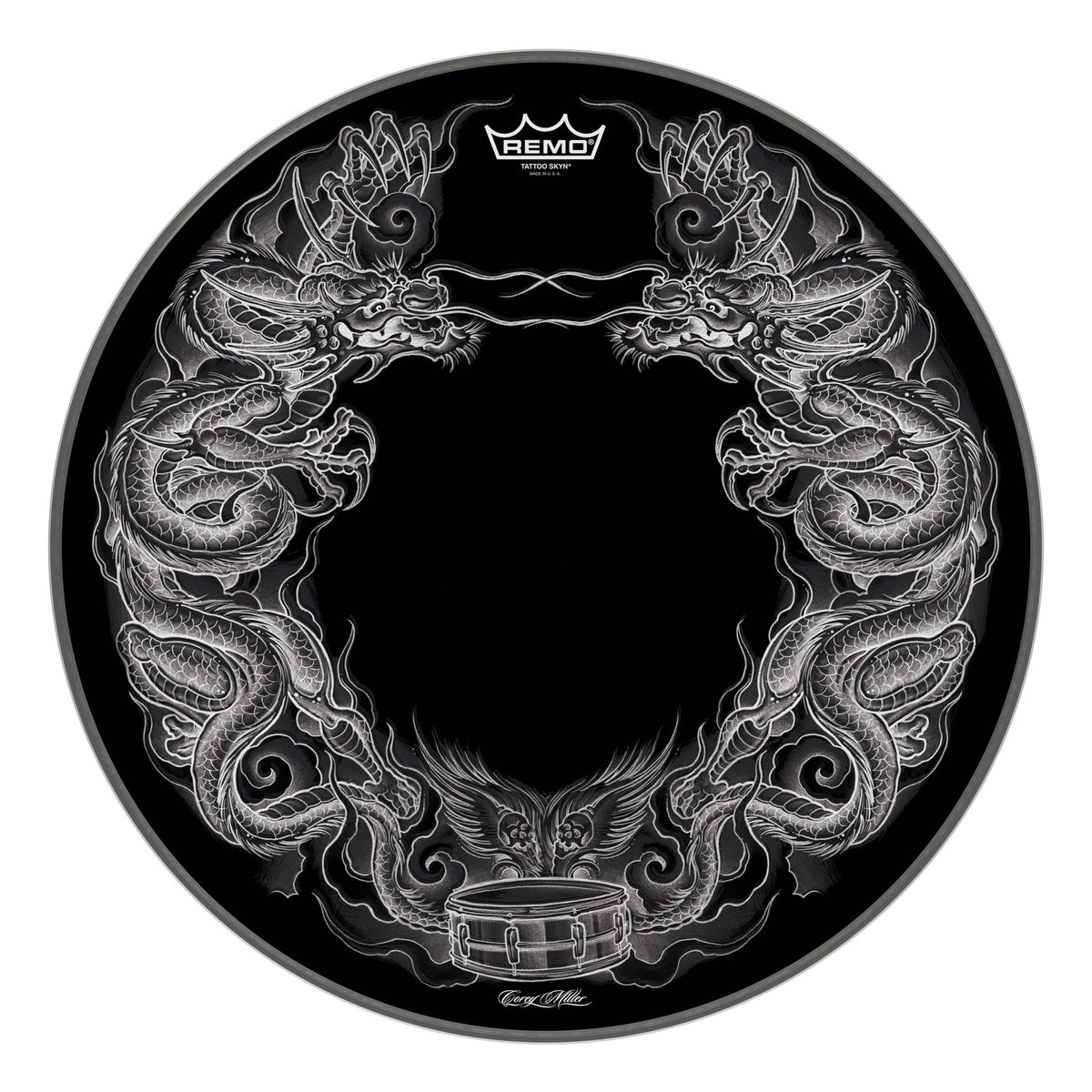 Product Cover for Bass, Powerstroke, 20", 'tattoo Dragon Skyn On Black' Graphic, Packaged