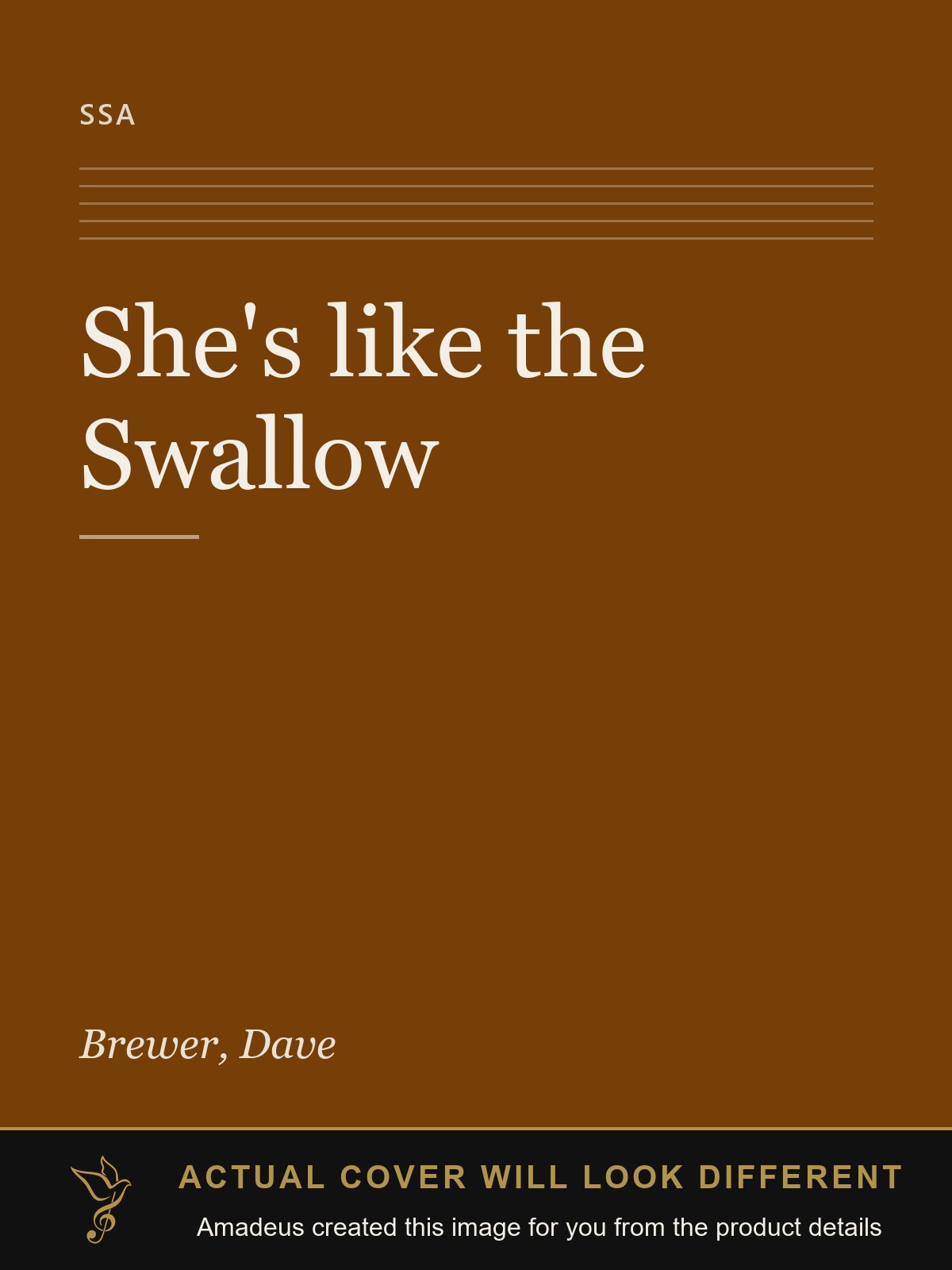 She's like the Swallow - Amadeus created this image from the product details; the actual cover will look different