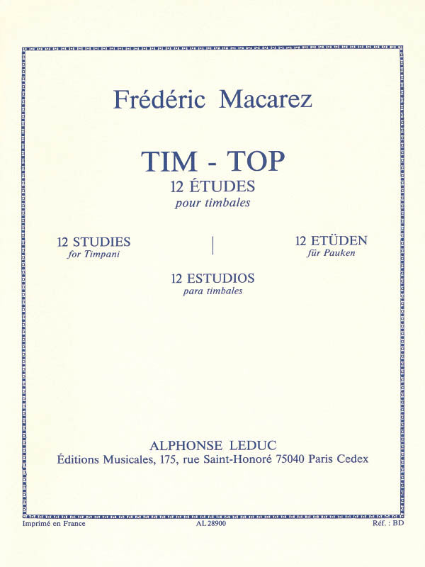 Product Cover for Macarez Tim Top 12 Etudes Timbales Kettledrum Technical Studies Book