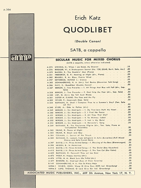 Product Cover for Quodlibet Unac (Double Cannon) SATB A Cappella