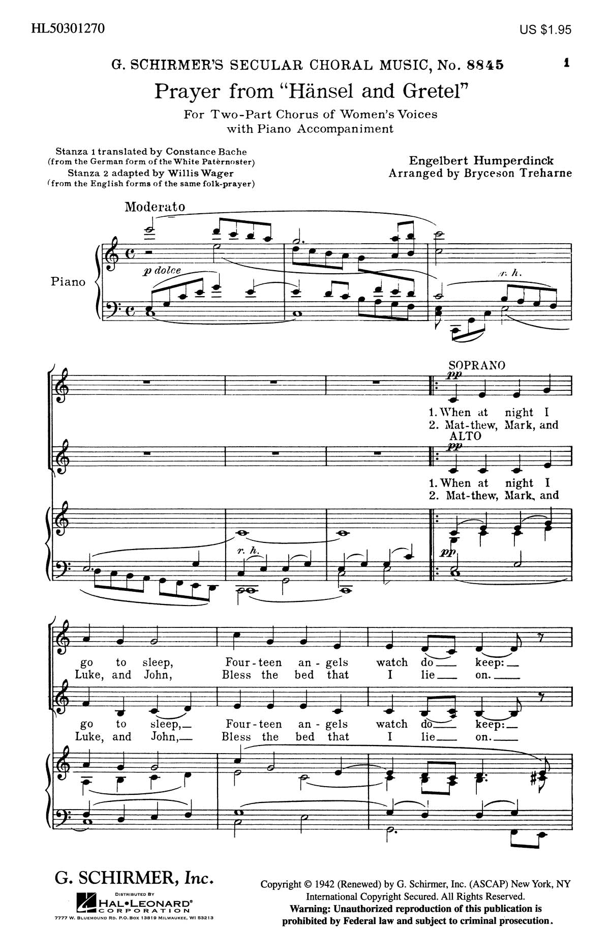 Product Cover for Prayer From Hansel And Gretel For Two Part Chorus Of Women's Voices With Piano