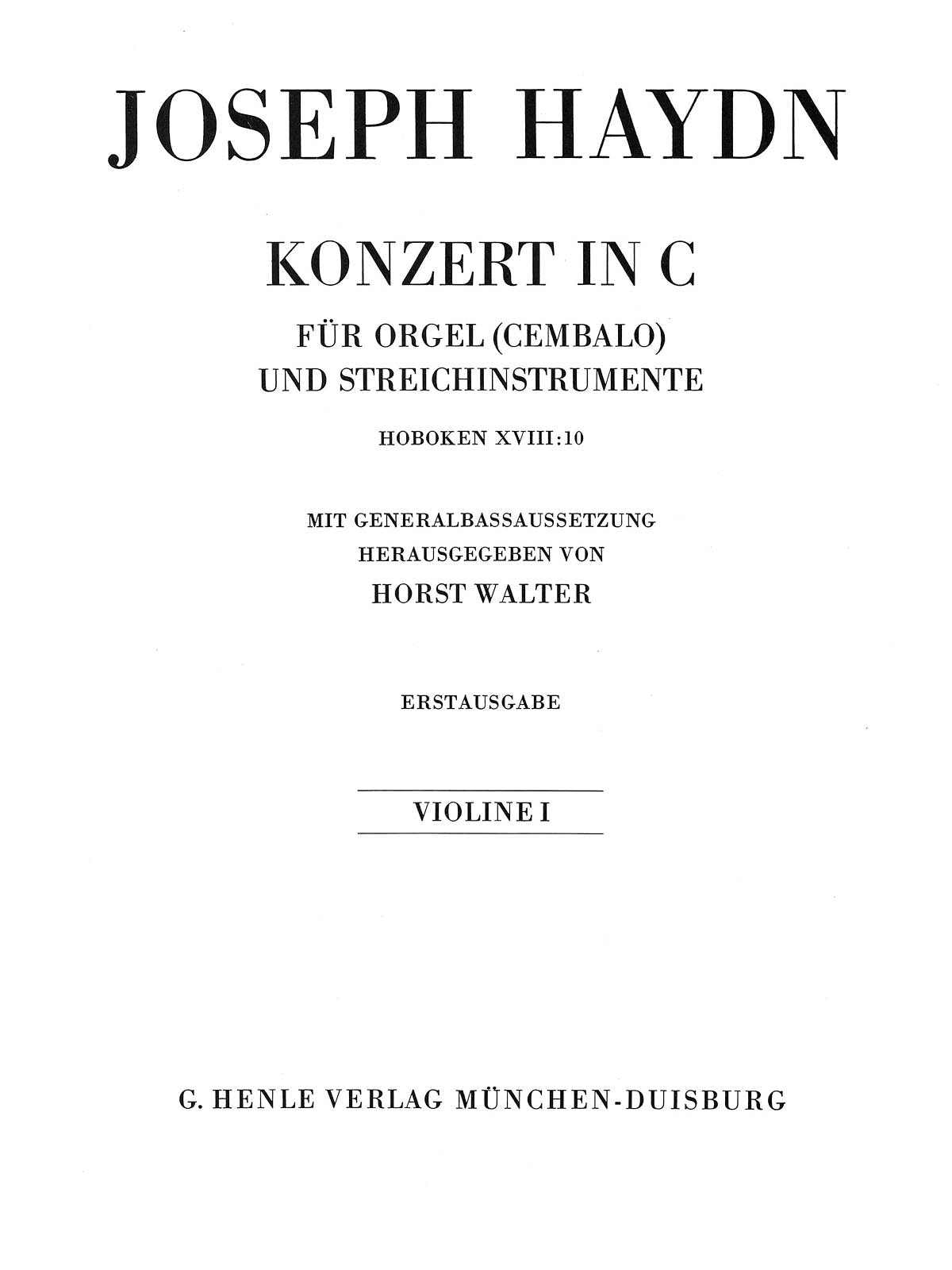 Product Cover for Concerto for Organ (Harpsichord) with String Instruments C Major Hob.XVIII:10