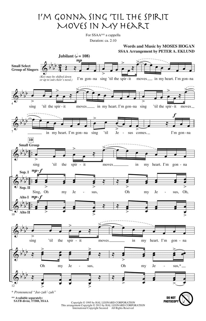 I'm Gonna Sing 'Til the Spirit Moves in My Heart - sample page 1