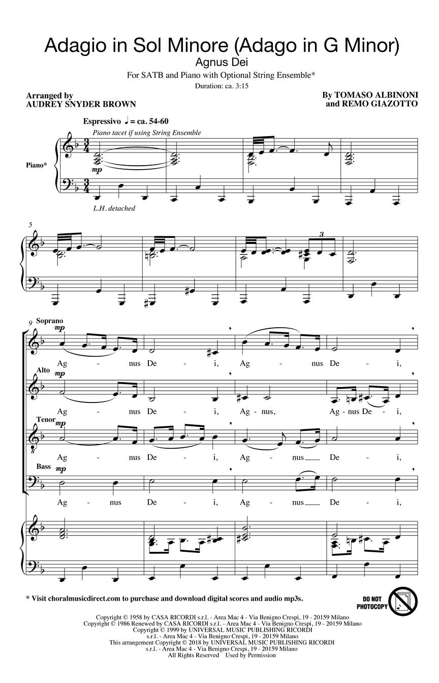Adagio in G Minor (Agnus Dei) - sample page 1