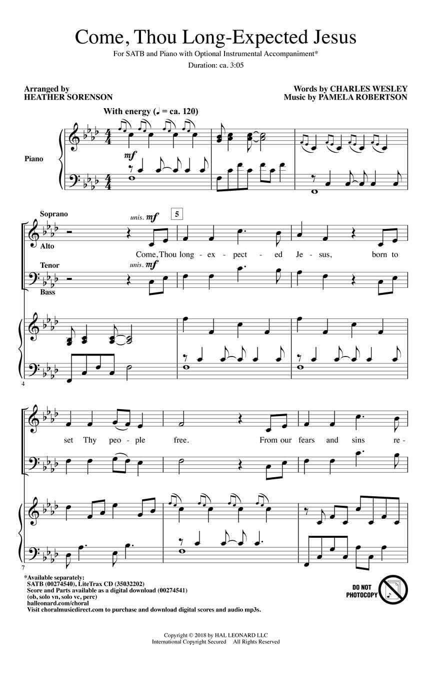 Come, Thou Long-Expected Jesus - sample page 1