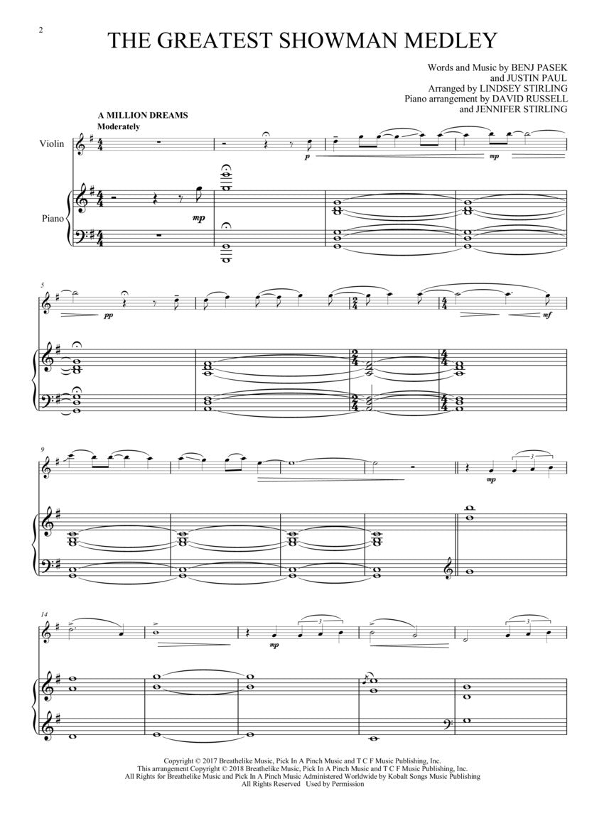The Greatest Showman: Medley for Violin & Piano - sample page 2