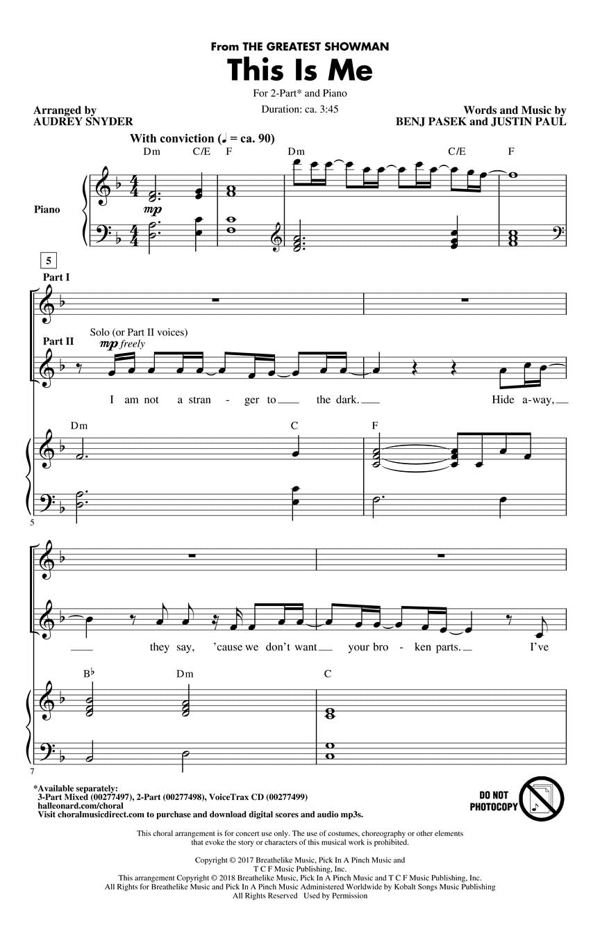 This Is Me (from <i>The Greatest Showman</i>) - sample page 1