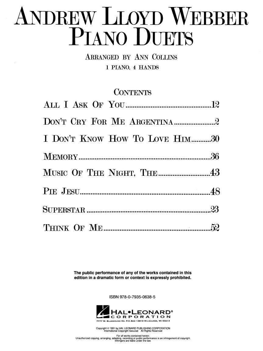Andrew Lloyd Webber Piano Duets - sample page 2