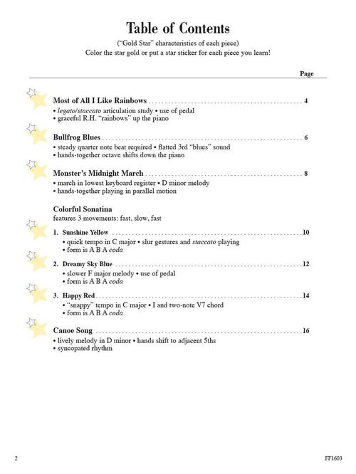 Level 1 – Gold Star Performance Book - sample page 1