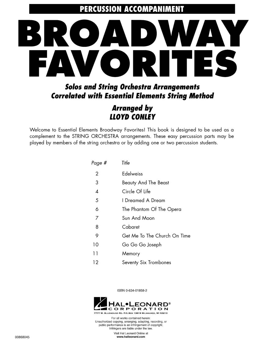 Essential Elements Broadway Favorites for Strings – Percussion Accompaniment - sample page 2