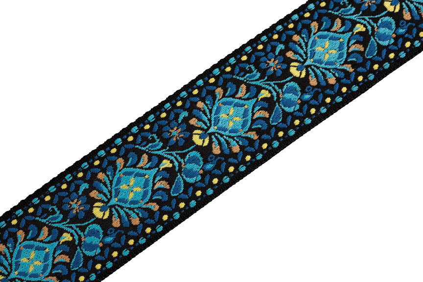 '60s Hootenanny Jacquard Weave Guitar Strap – Blue, Black & Yellow - sample page 2