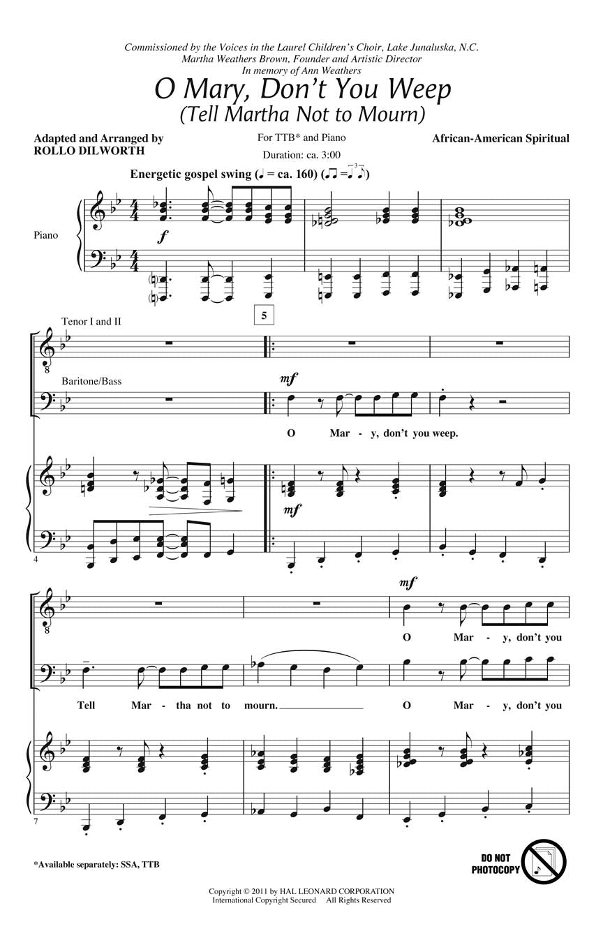 O Mary, Don't You Weep - sample page 1